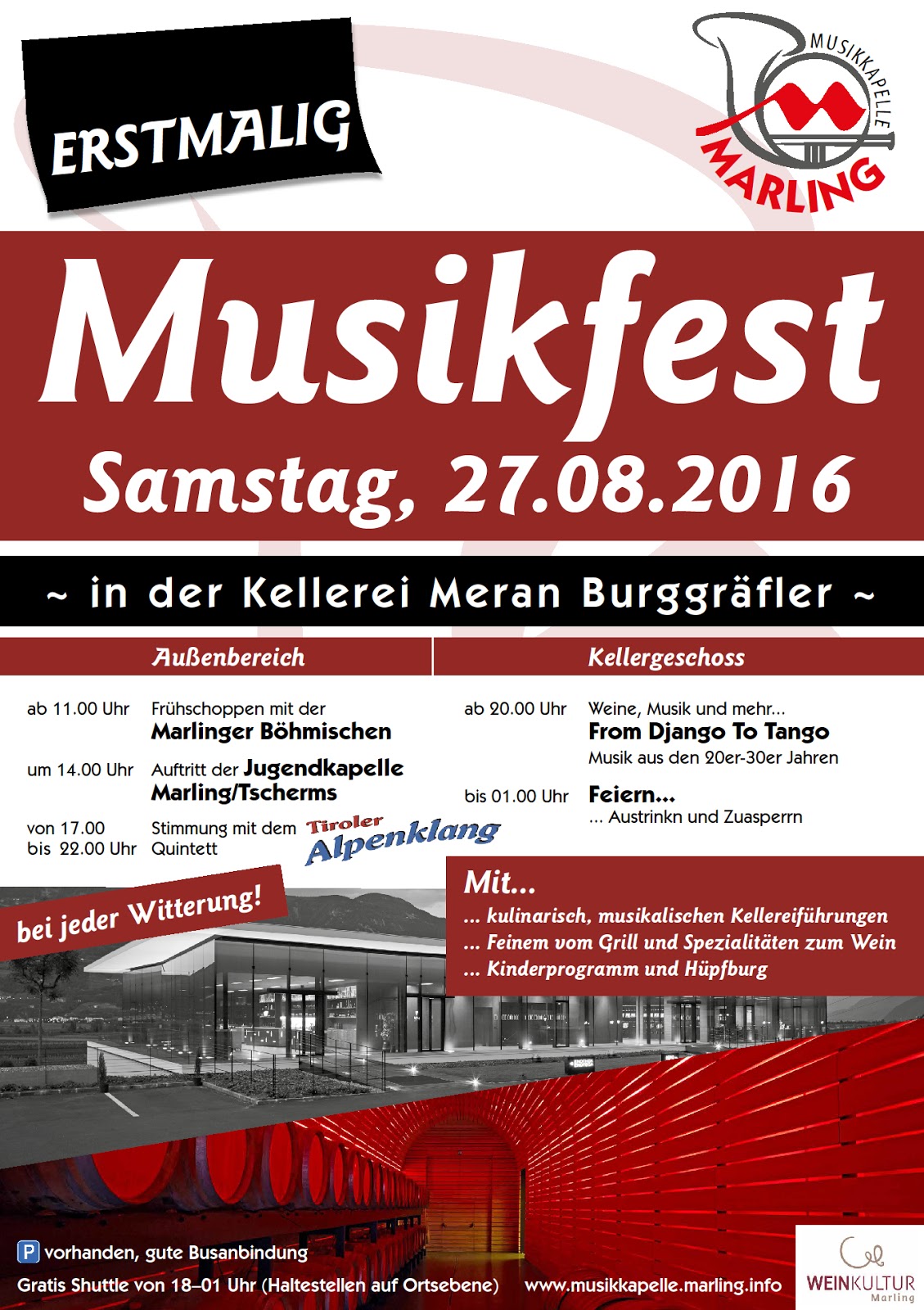 Erstmalig! Sa 27. August Musikfest in der Kellerei